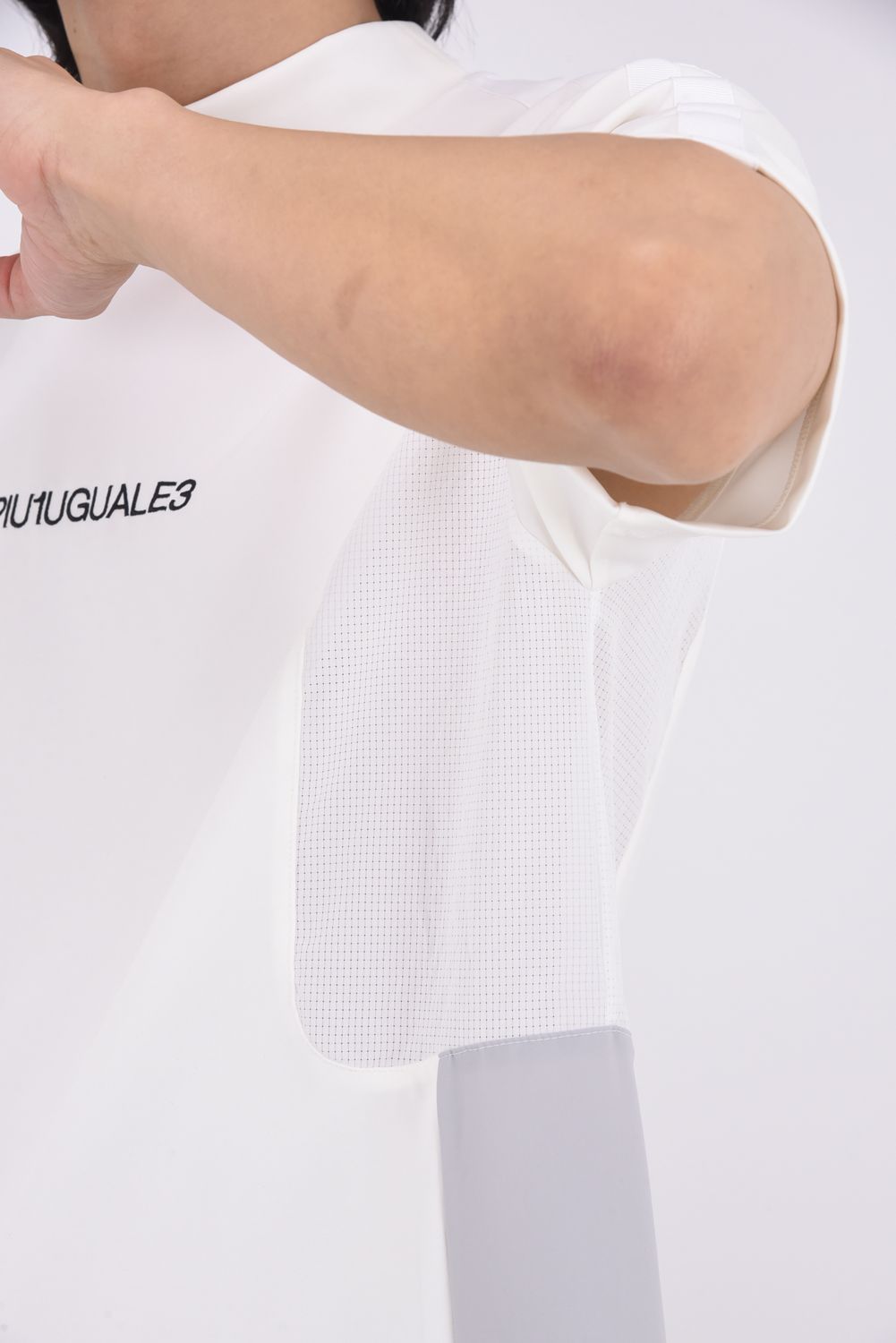 【26SS】 SWITCHING MOCK NECK / 異素材切り替え ドットエア モックネックTシャツ (ホワイト)