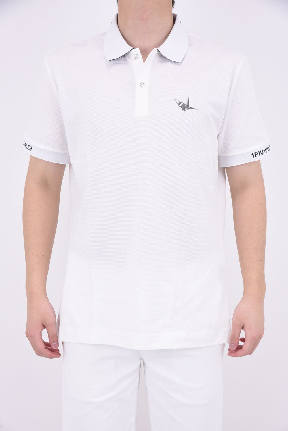 1PIU1UGUALE3 GOLF - COLLAR RIB LOGO S/S POLO / アイコンロゴ 襟袖リブ 鹿の子ポロシャツ (ブラック)  | GOSSIP GOLF