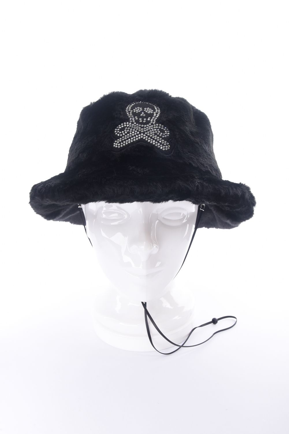 SPECTRA FAUX FUR BUCKET HAT / エコファー ラインストーン スカルワッペン バケットハット (ブラック)