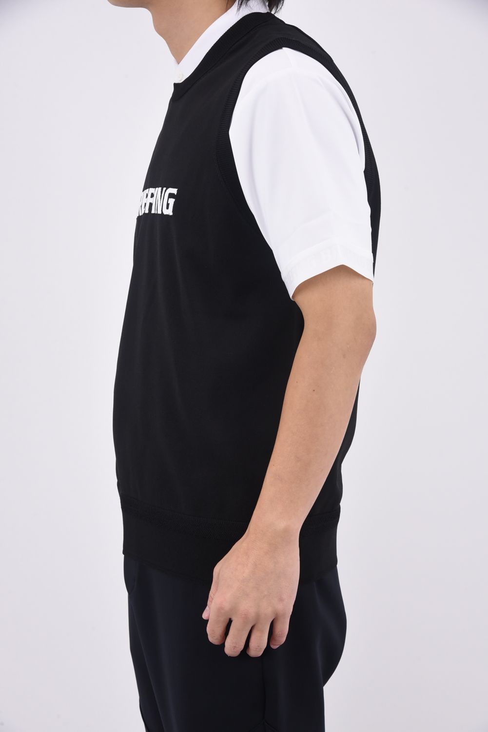 【26SS】 MEN'S WR CREWNECK KNIT VEST / 超撥水糸 ブランドロゴジャカード ニットベスト (ブラック)