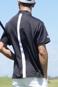 MENS BACK LOGO LINE HIGH NECK RELAXED FIT / メッシュテープ リラックスフィット ハイネックトップス (ブラック)