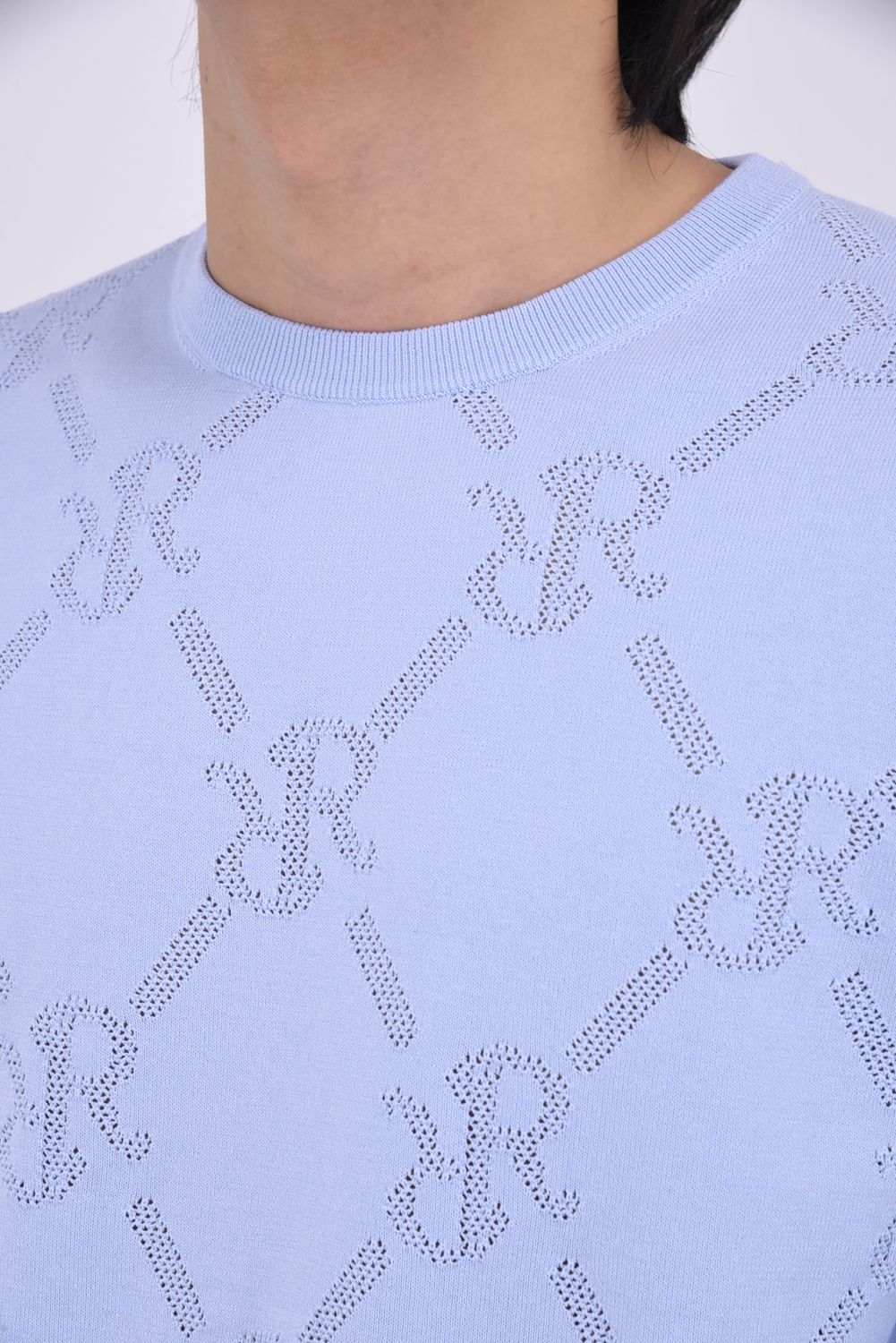 【GW限定 5/11までポイント10倍】【26SS】 MESH RR LOGO KNIT / メッシュ編み 裾ライン クルーネックニット (サックス)*