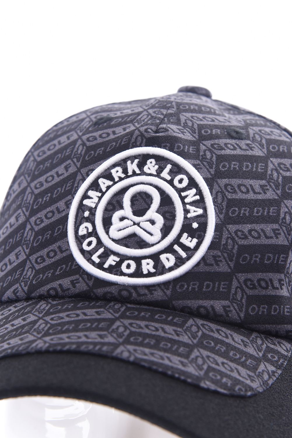 DÉPÊCHE EMBROIDERY CAP / ジオメトリック総柄 サークルスカル刺繍 ベースボールキャップ (ブラック)