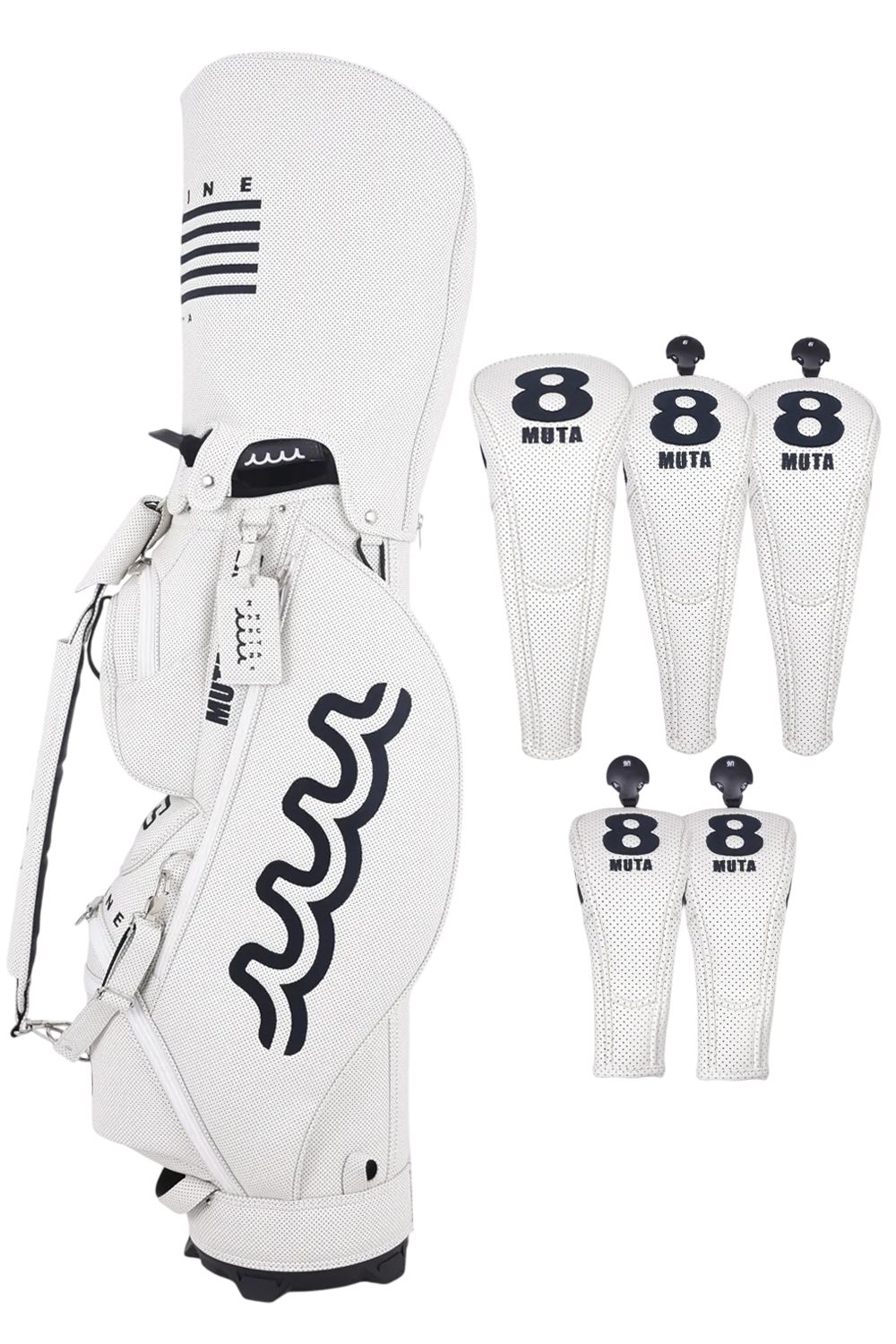 【26SS】 CADDY BAG & HEAD COVER / パンチングエシカルレザー カートタイプ キャディバッグ&ヘッドカバーセット (ホワイト)