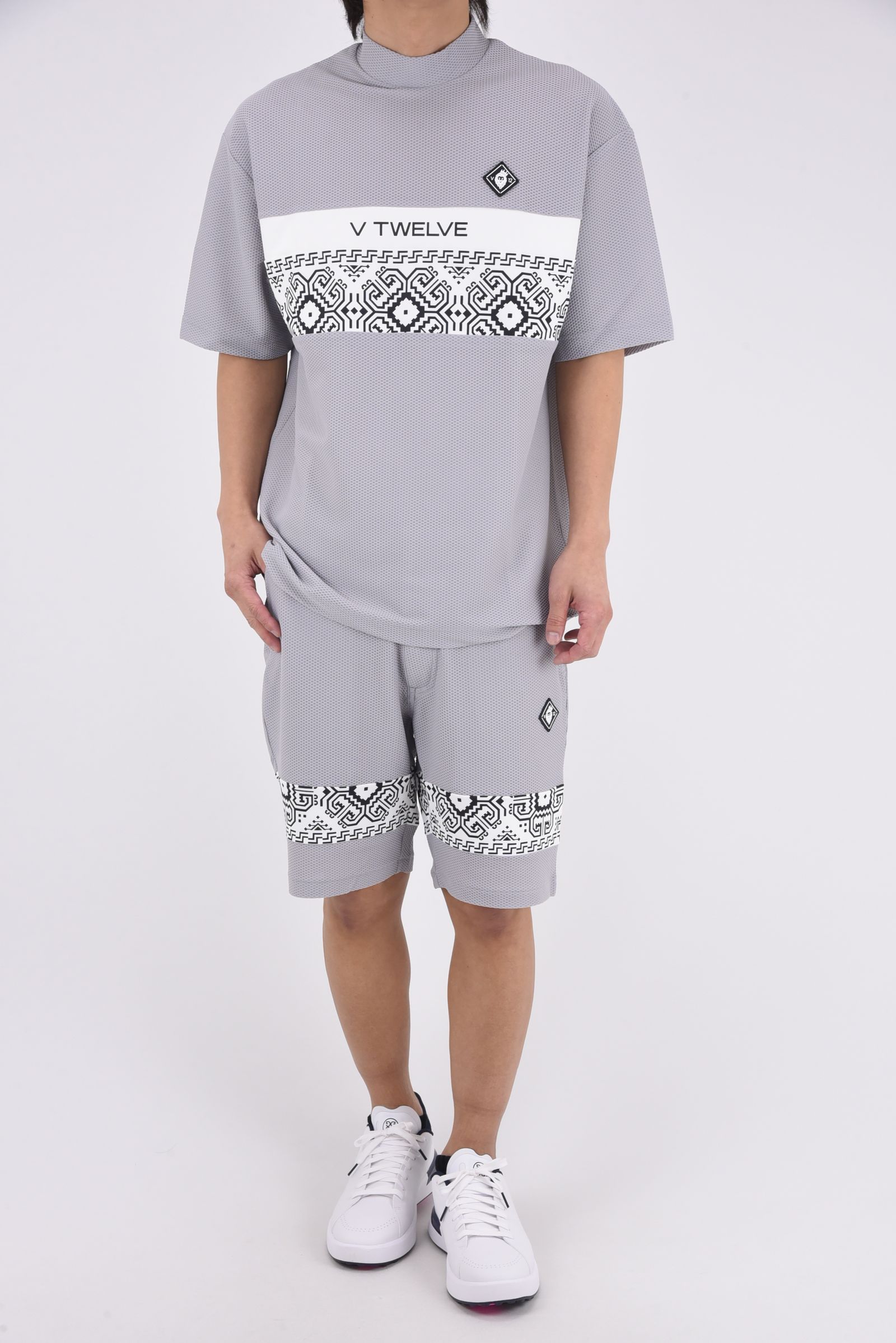 【26SS】 BAN COMFO MOCK / ワッフル生地 バンダナ柄 モックネックTシャツ (グレー)