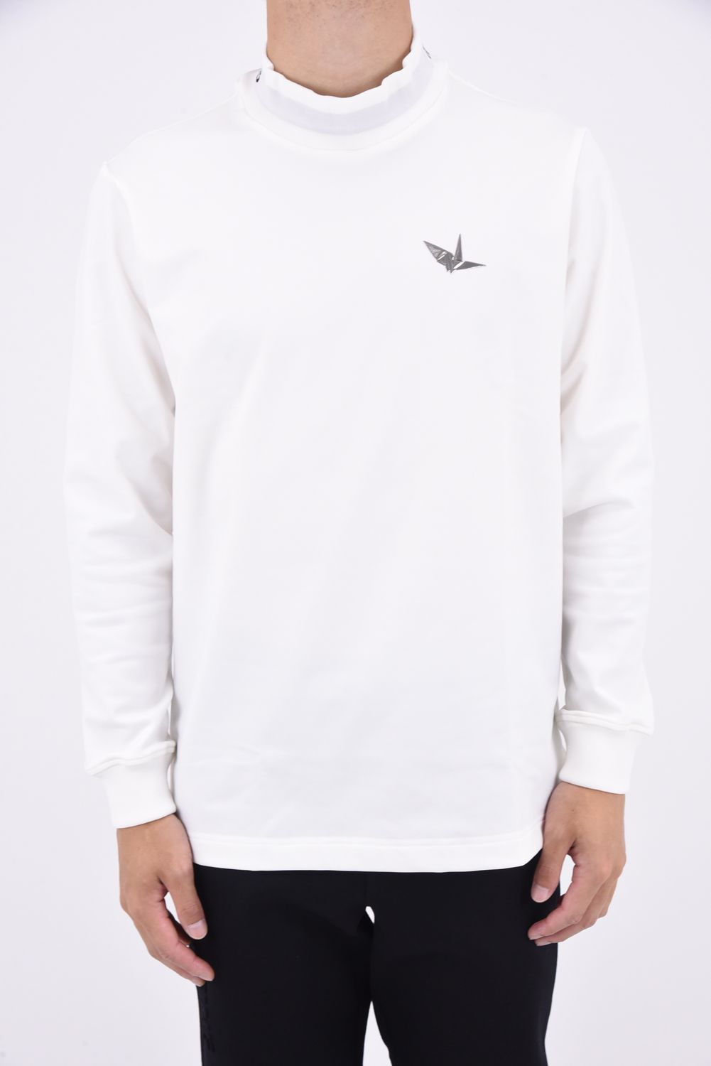 TAPE MOCK L/S / テープライン ロゴ ロングスリーブ モックネックTシャツ (ホワイト)