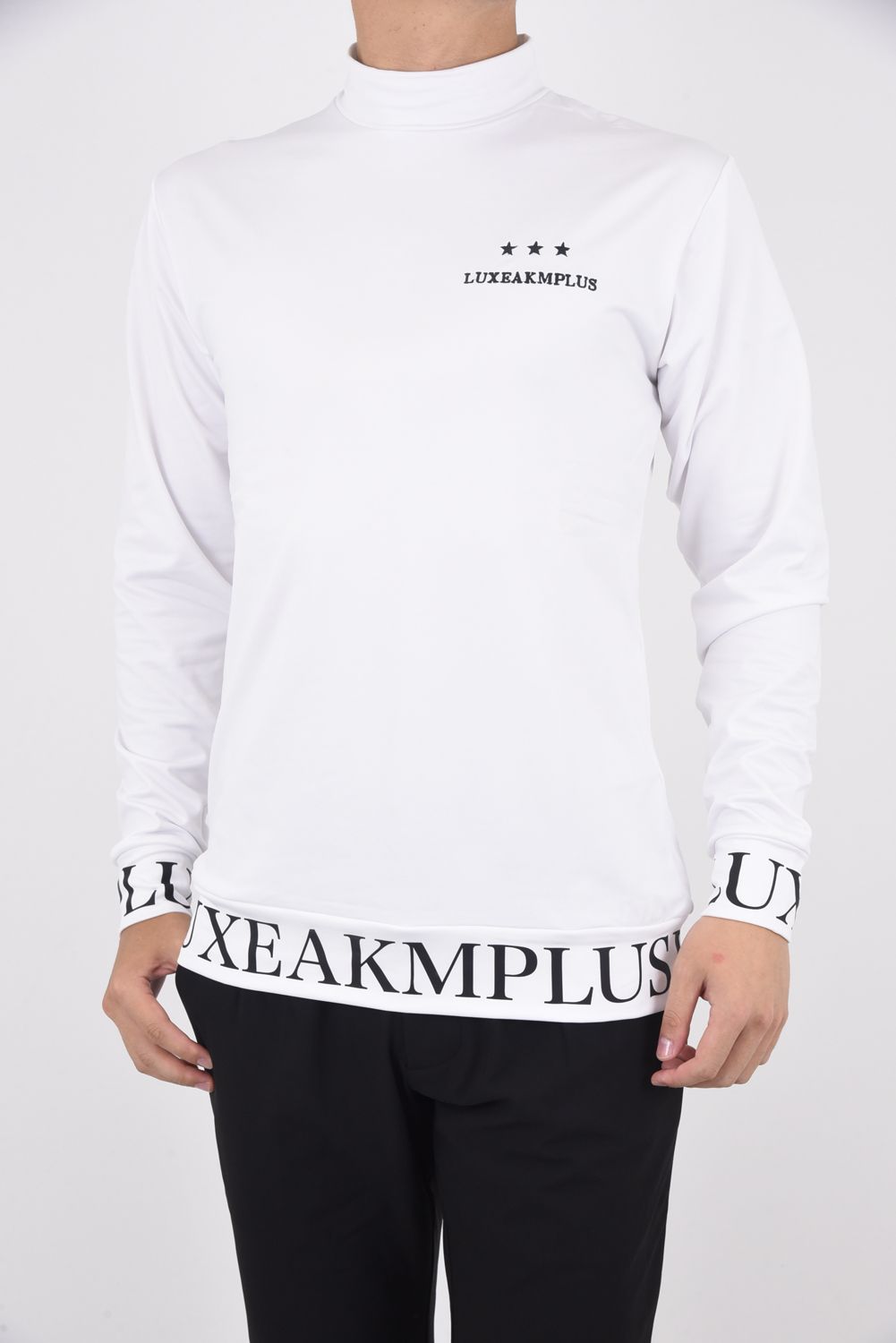 HEM LOGO HIGH NECK T-SHIRTS / 裾ロゴ モックネック Tシャツ ホワイト