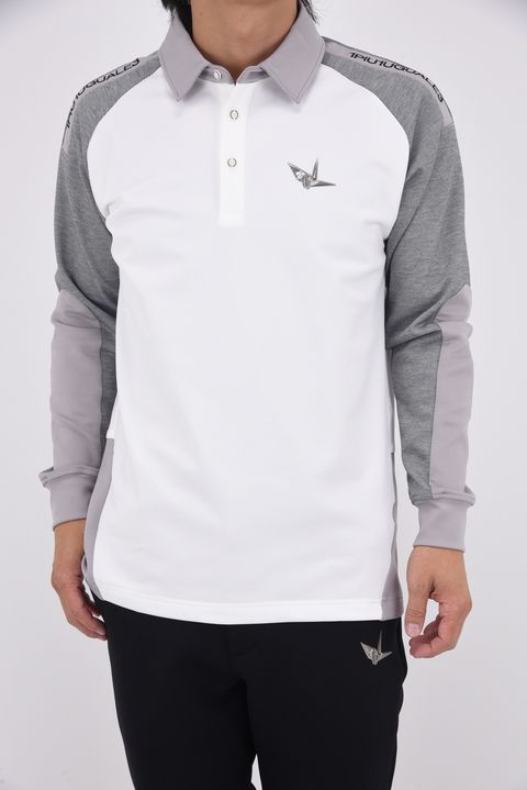 【2025AW】 113 GOLF POLO / 異素材切り替え ロングスリーブ ポロシャツ (ホワイト)