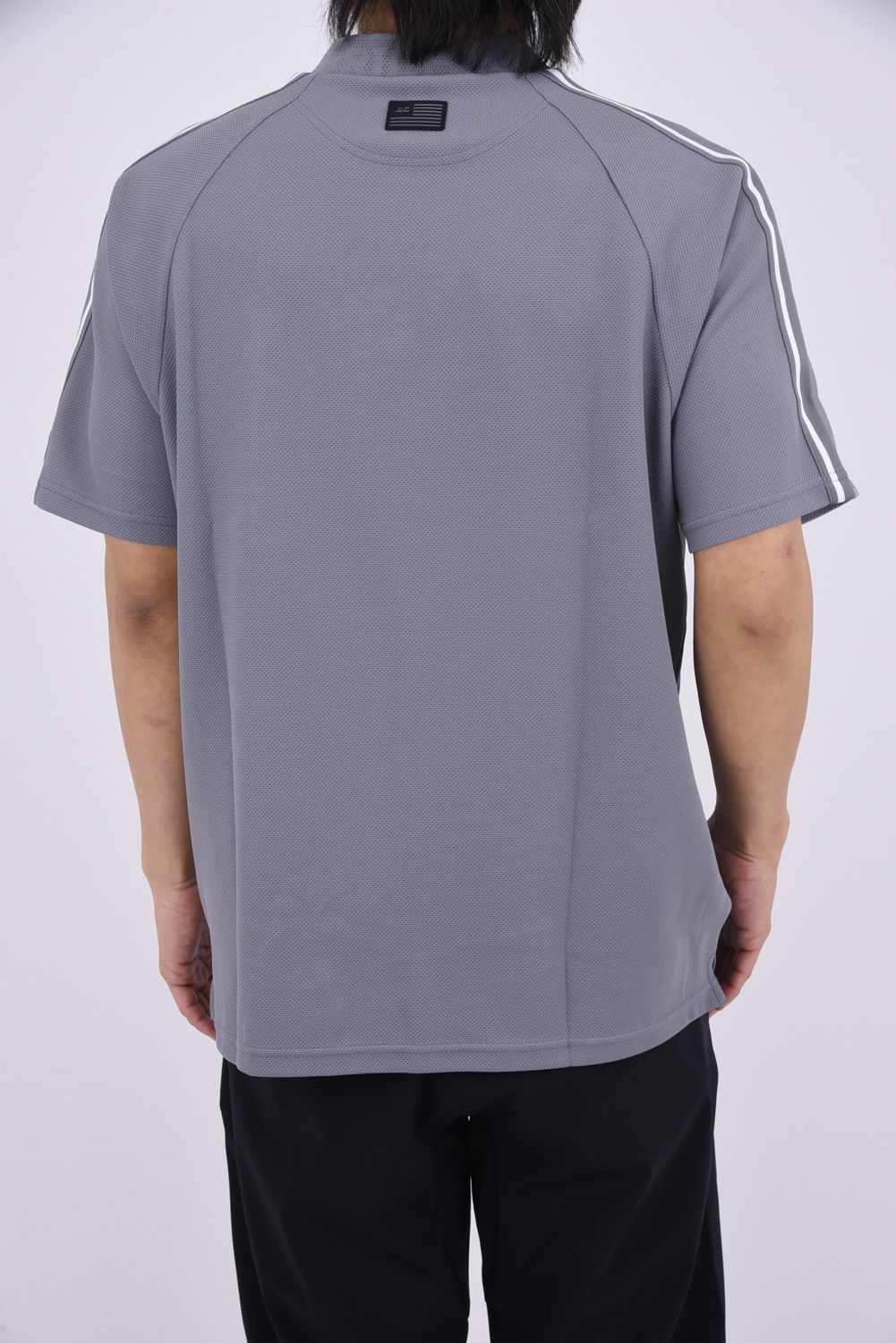 【26SS】 MEN'S LINE HIGHNECK RF / カノコ生地 ラインロゴテープ リラックスフィット モックネックTシャツ (グレー)
