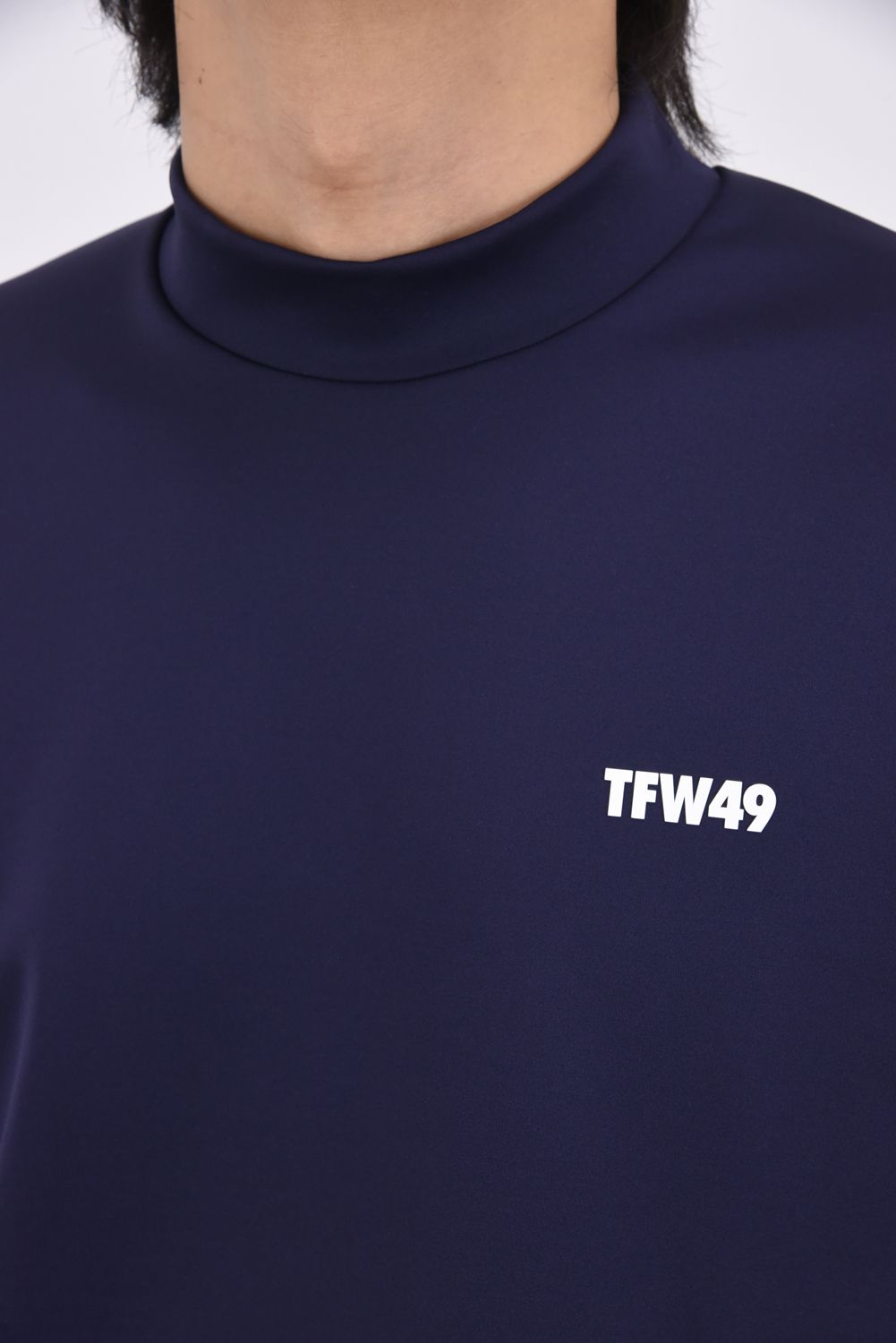 【26SS】 SS HALF MOCKNECK CUTSEW / オーバーサイズ ラインリブ モックネックTシャツ (ネイビー)