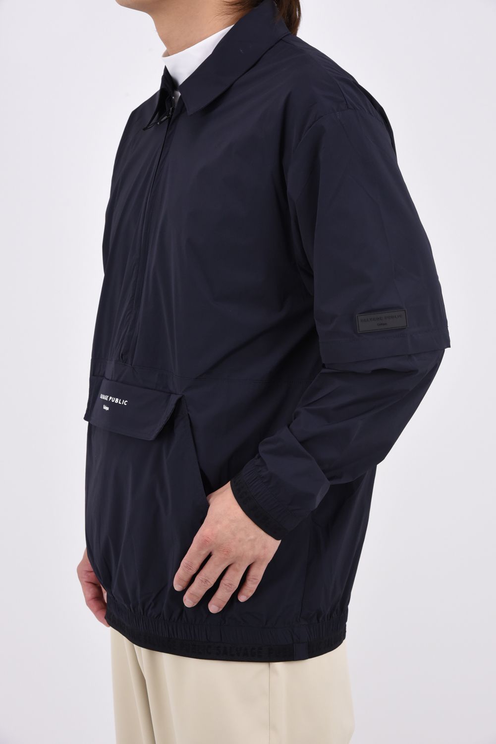 【26AW】 Huli Half-Zip Jacket / ハーフジップ カンガルーポケット 2WAYパッカブルジャケット (ブラック)