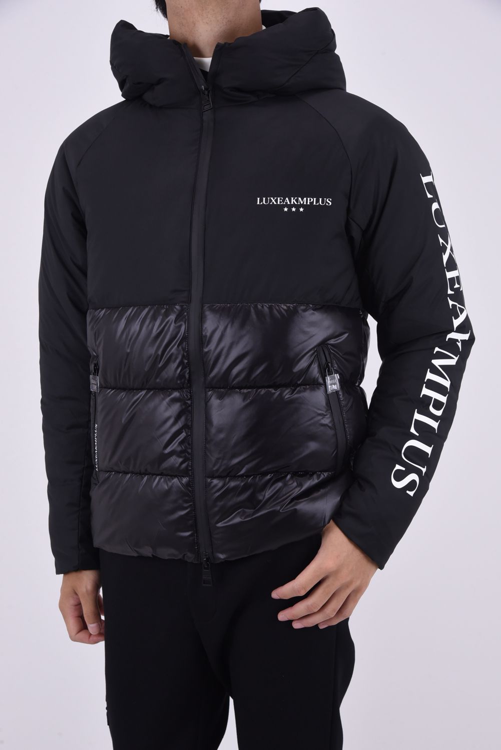BICOLOR HOODY / バックロゴ バイカラー パデッドジャケット (ブラック) 『LEON1月号P193掲載商品』