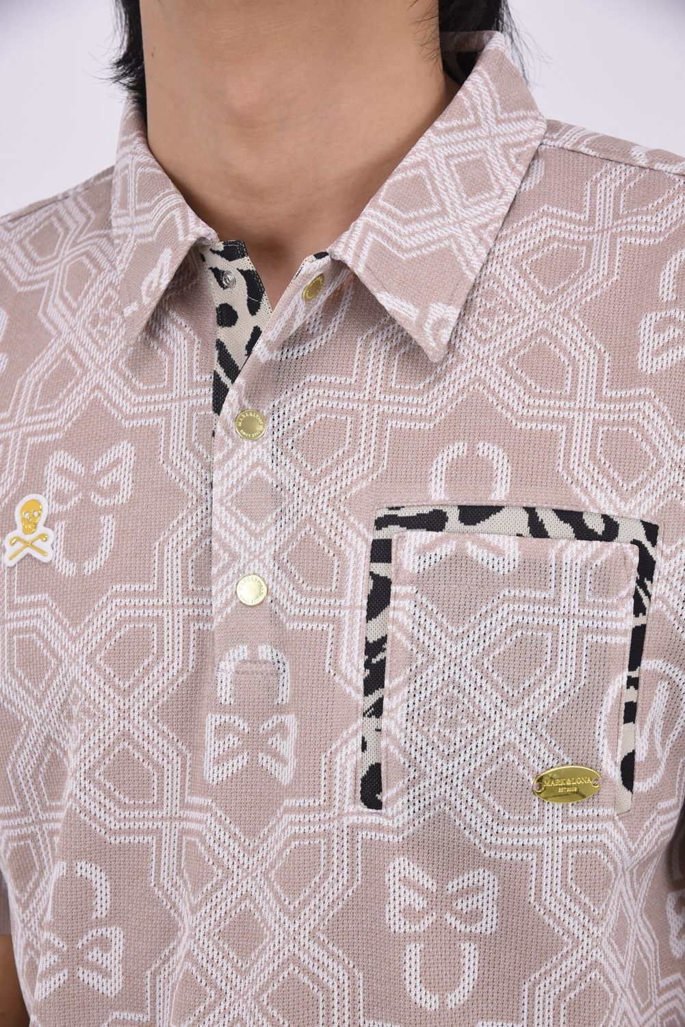 【26SS】 DOMINANT MESH SHIRT / ジオメトリックパターン総柄 ジャパンメイド メッシュポロシャツ (ベージュ)