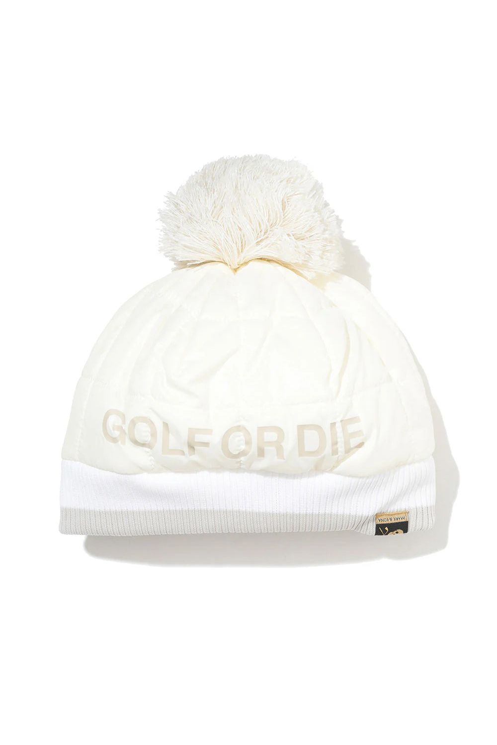 FRAME QUILTED POM CAP / 中綿キルティング リブニット 梵天付きキャップ (ホワイト)