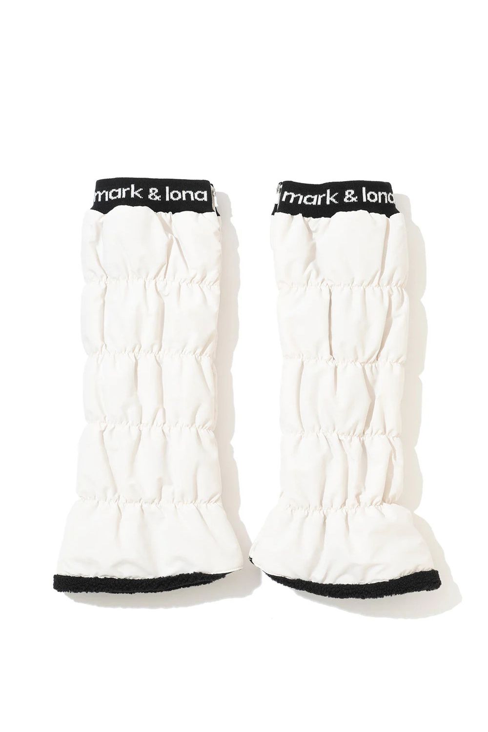 NODE PUFFY ZIP ON LEG WARMERS / サークルスカル刺繍 裏ボア レッグウォーマー (ホワイト)