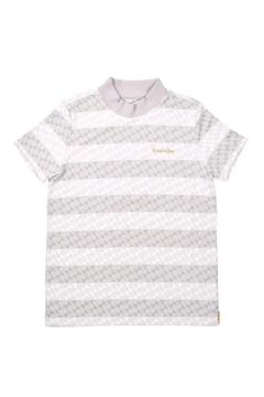 【26SS】【レディース】 GM STRIPE JACQUARD MOCK NECK / ストライプジャガード モックネックTシャツ (グレー)*