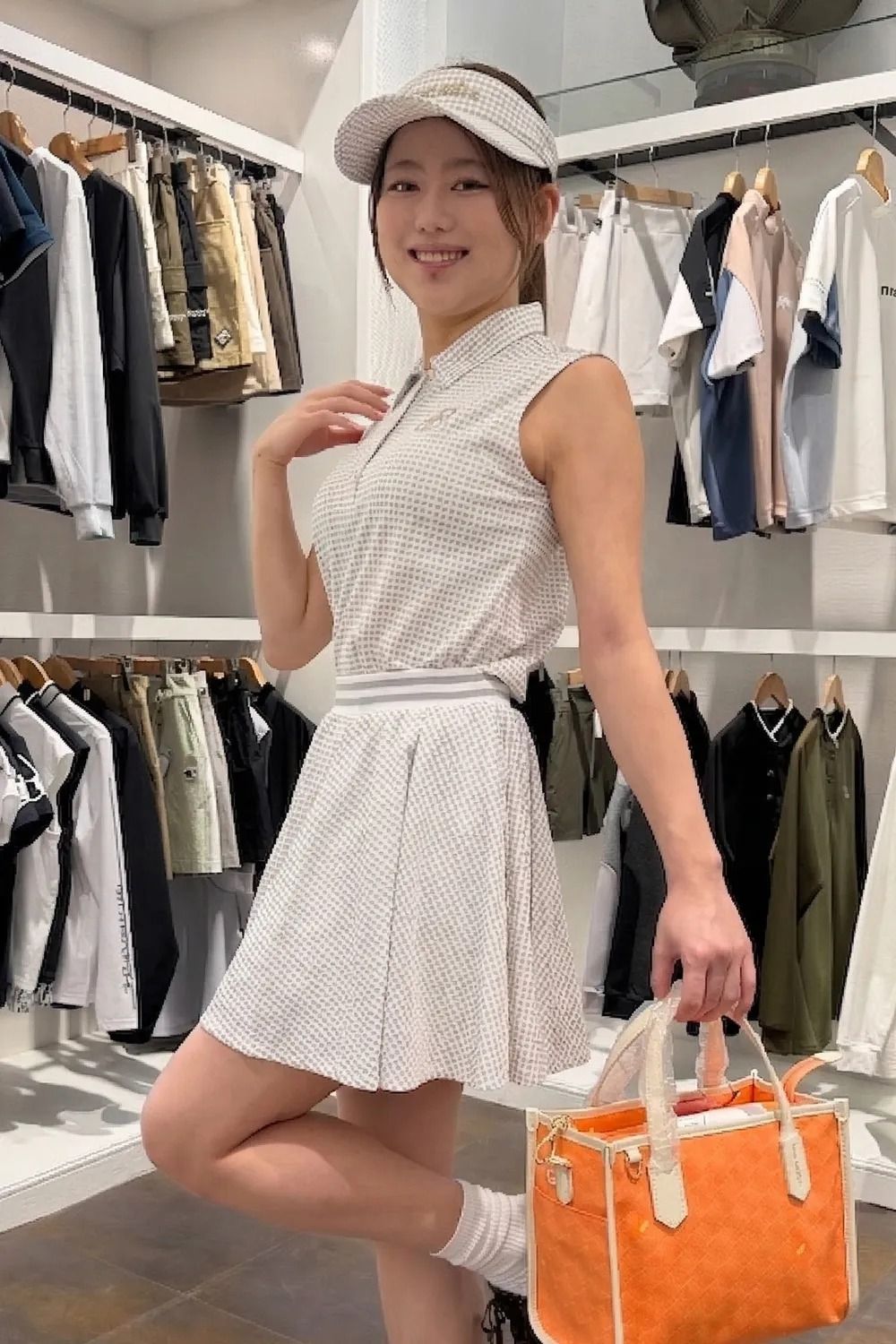 【26SS】【レディース】 GINGHAM CHECK FLARE SKIRT / ギンガムチェック フレアスカート (グレーベージュ)*