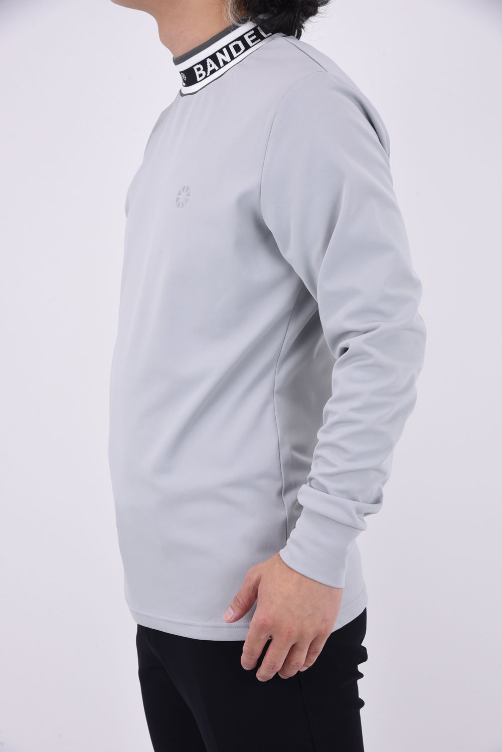 JACQUARD RIB L/S MOC SHIRTS / ロゴジャカード ロングスリーブ モックネックシャツ (ライトグレー)