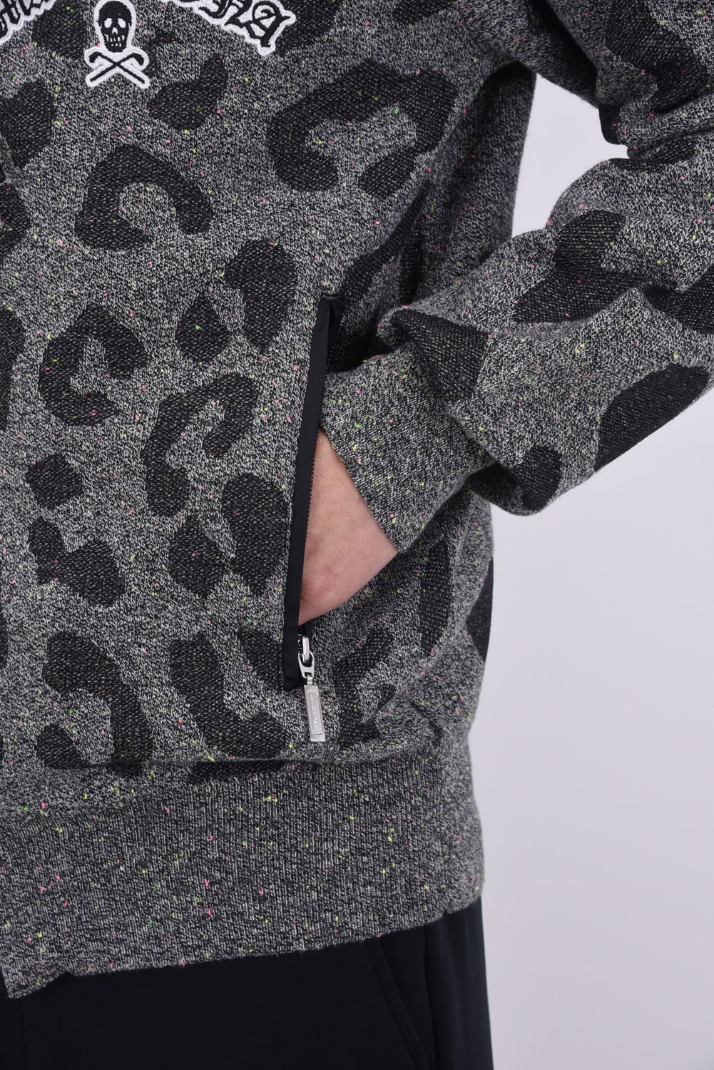 【26SS】 PANTERA PRISM KNIT ZIP HOODIE / レオパードパターン カラーネップ ジップアップニットフーディー (ブラック)