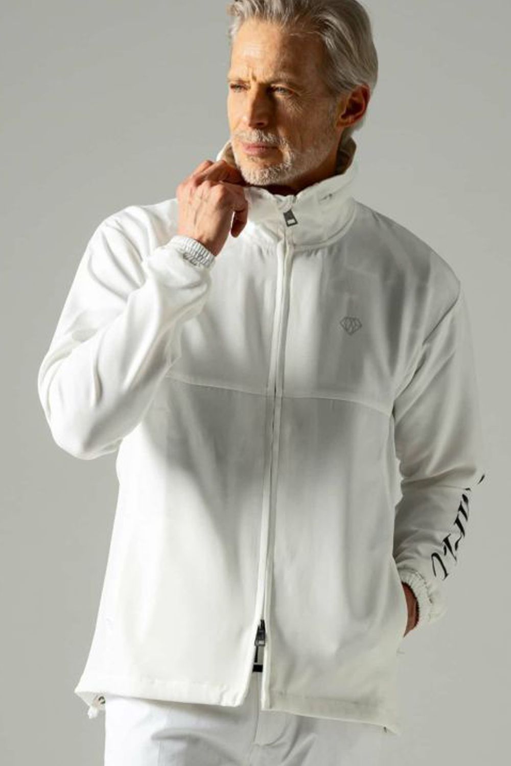 TRACK BLOUSON / ブランドロゴ ストレッチ スタンドジャケット (ホワイト)