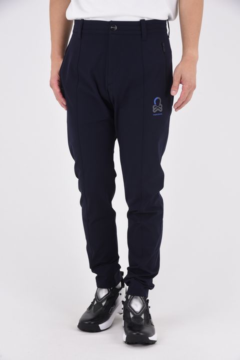 FLUXX STRUCTURED PANTS / スカルロゴプリント オリジナルゴムバンド テーパードシルエット ロングパンツ (ネイビー)