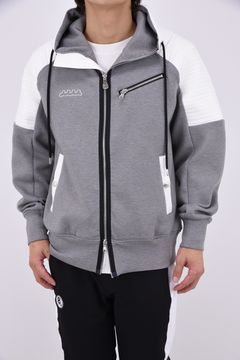 【26AW】【muta MARINE * ACANTHUS】 DOUBLE-KNIT BIKER PARKA / ダンボールニット バイカラー ジップアップバイカーパーカー (グレー)