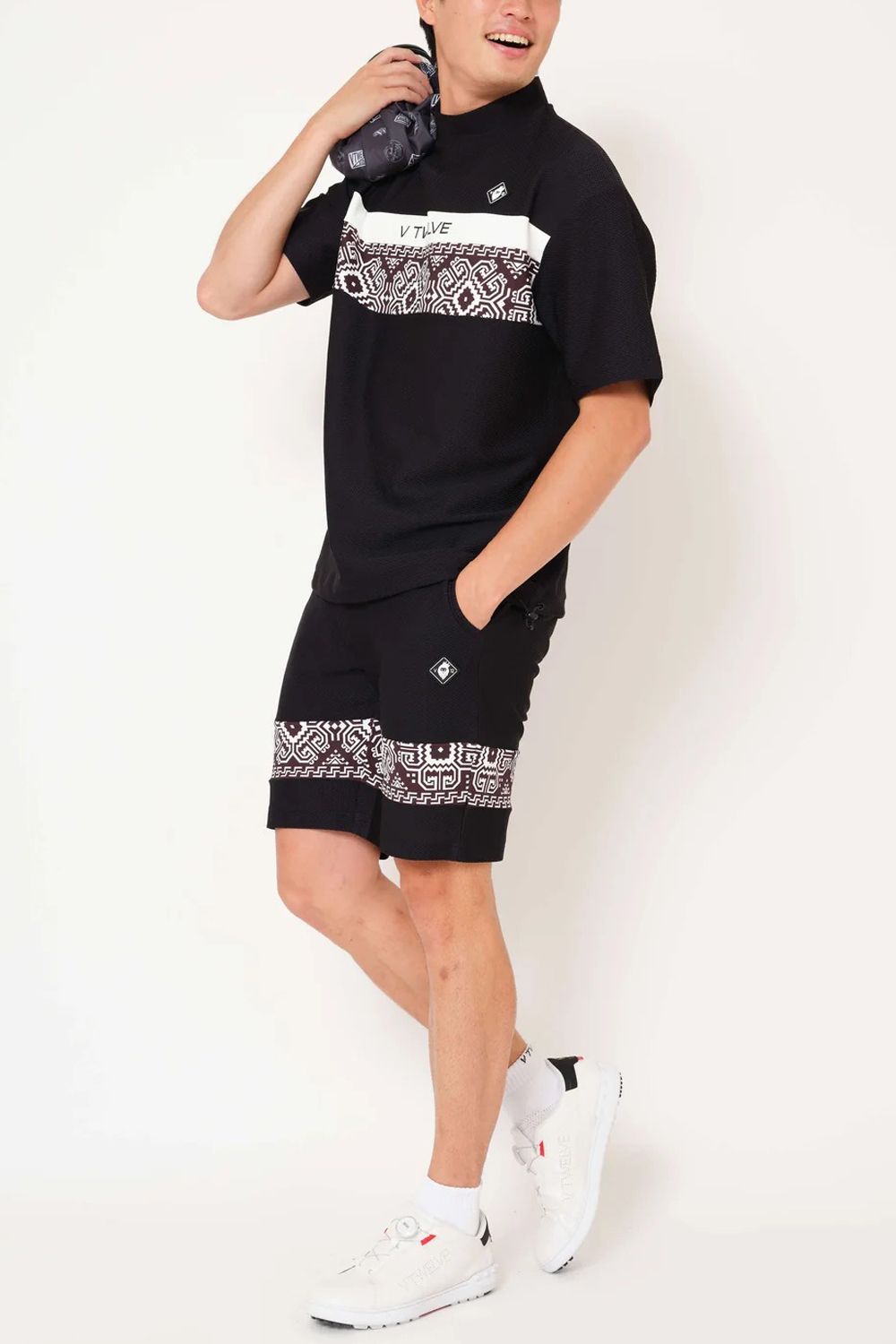 【26SS】 BAN COMFO MOCK / ワッフル生地 バンダナ柄 モックネックTシャツ (ブラック)
