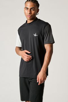 CRAZY BACK CIRCLE MOCK / クレイジーパターン バック サークルロゴ 半袖 モックネック Tシャツ (ブラック)