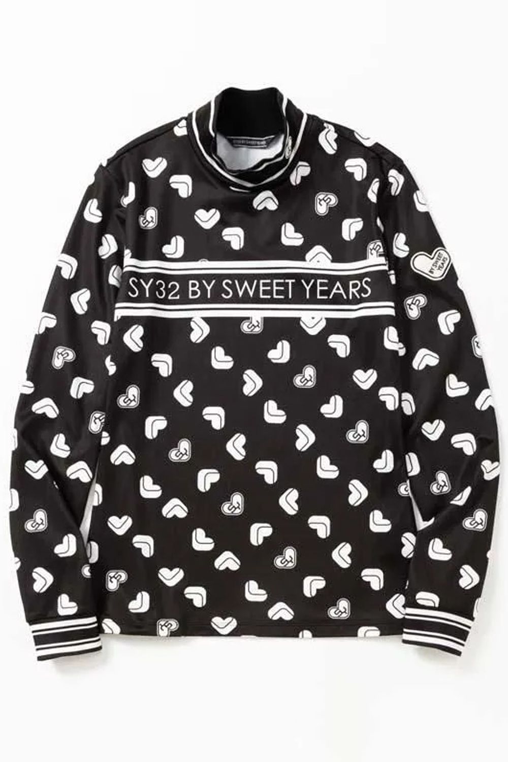 【25AW】【レディース】 SWEET LOGO PRINTED L/S MOCK / ハートロゴモノグラム ロングスリーブ フリースモックネックシャツ (ブラック)*