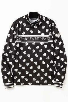 【25AW】【レディース】 SWEET LOGO PRINTED L/S MOCK / ハートロゴモノグラム ロングスリーブ フリースモックネックシャツ (ブラック)*