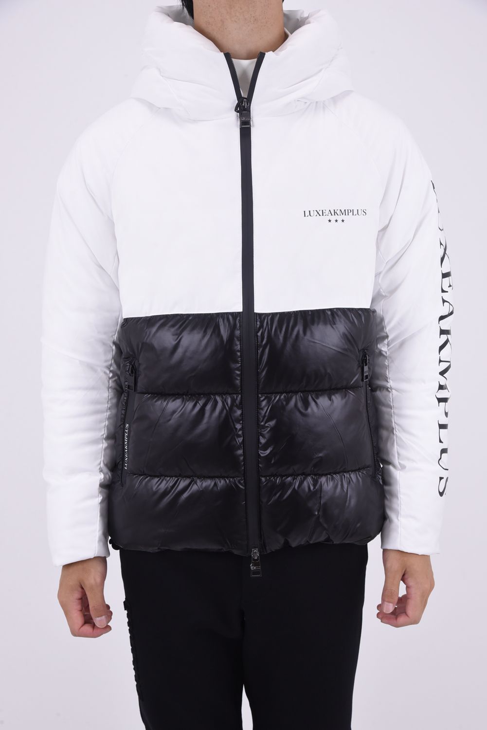BICOLOR HOODY / バックロゴ バイカラー パデッドジャケット (ホワイト)