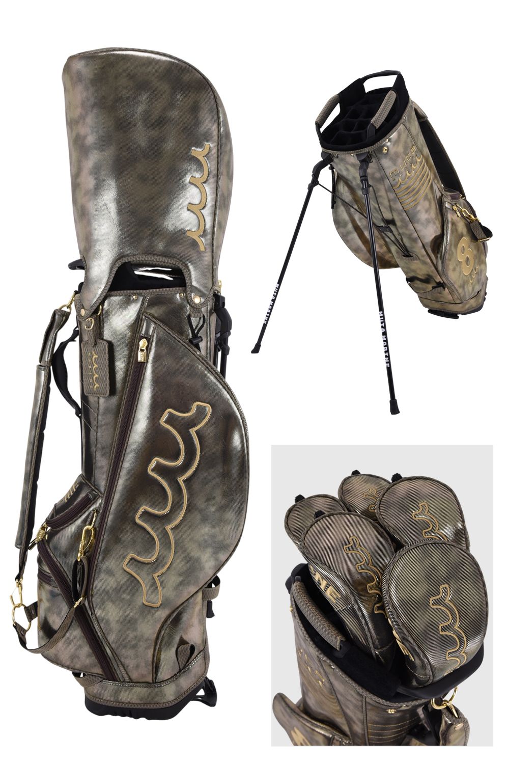 【26AW】 METALLIC CADDY BAG & HEAD COVER / メタリック 14分割 スタンドタイプ キャディバッグ&ヘッドカバーセット (ゴールド)