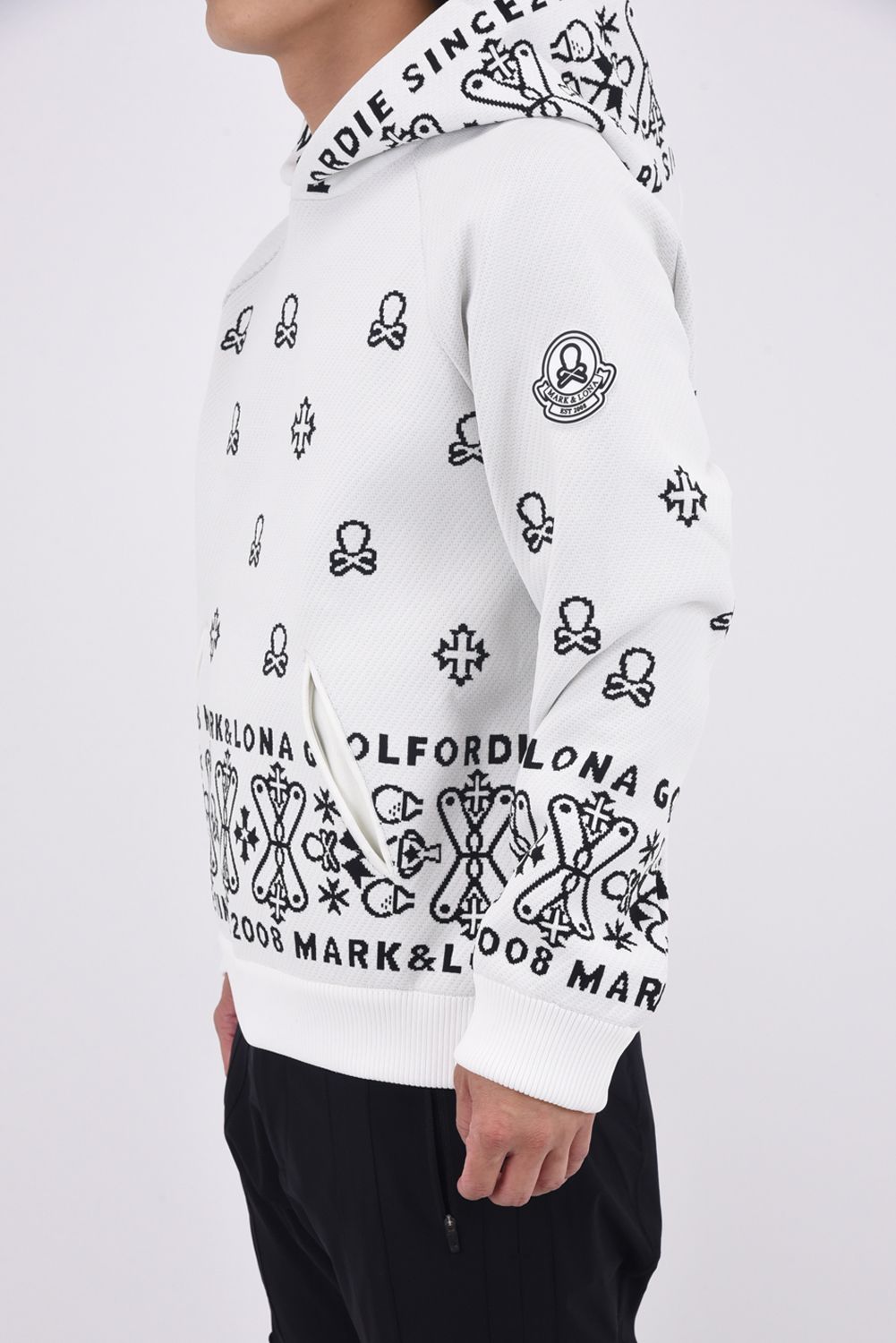 【2025AW】 SVASTIKA POLY FLEX HOODIE / クロスモチーフ オリジナルジャカード ニットフーディー (ホワイト)