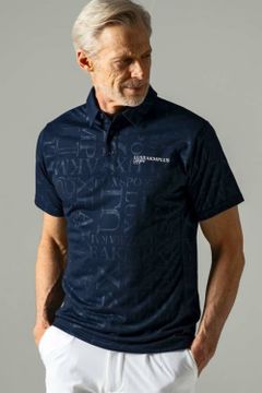 EMBOSSED PRINT POLO SHIRTS / ロゴパターン 半袖ポロシャツ ネイビー