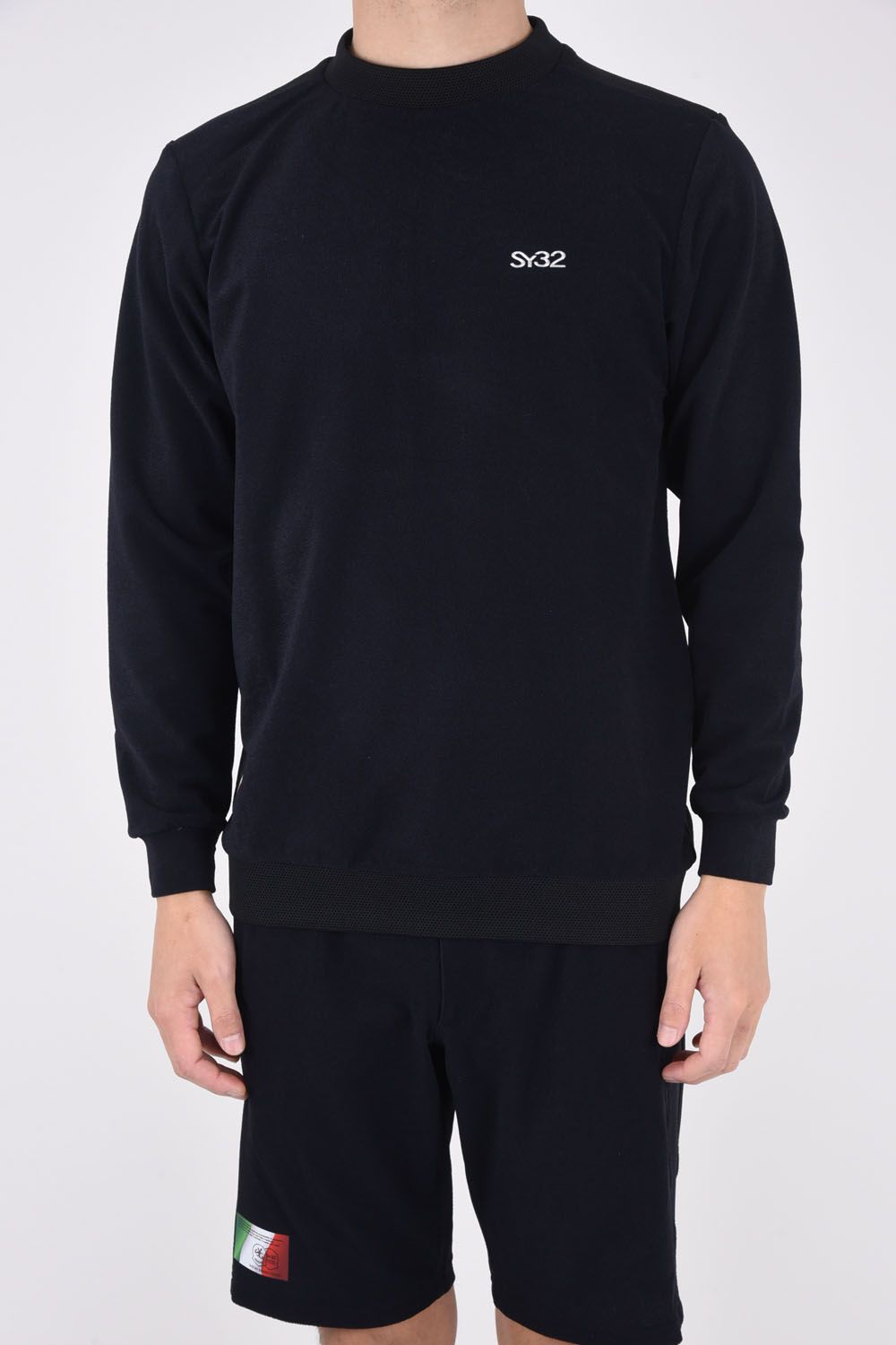 【ABSOLUTE】 CARVICO PANTELLERIA CREW / ロゴ カルビコ ストレッチ ロングスリーブ モックネック Tシャツブラック