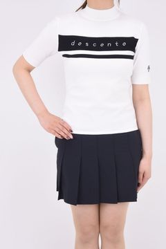【レディース】モックネックニット半袖シャツ (ホワイト)