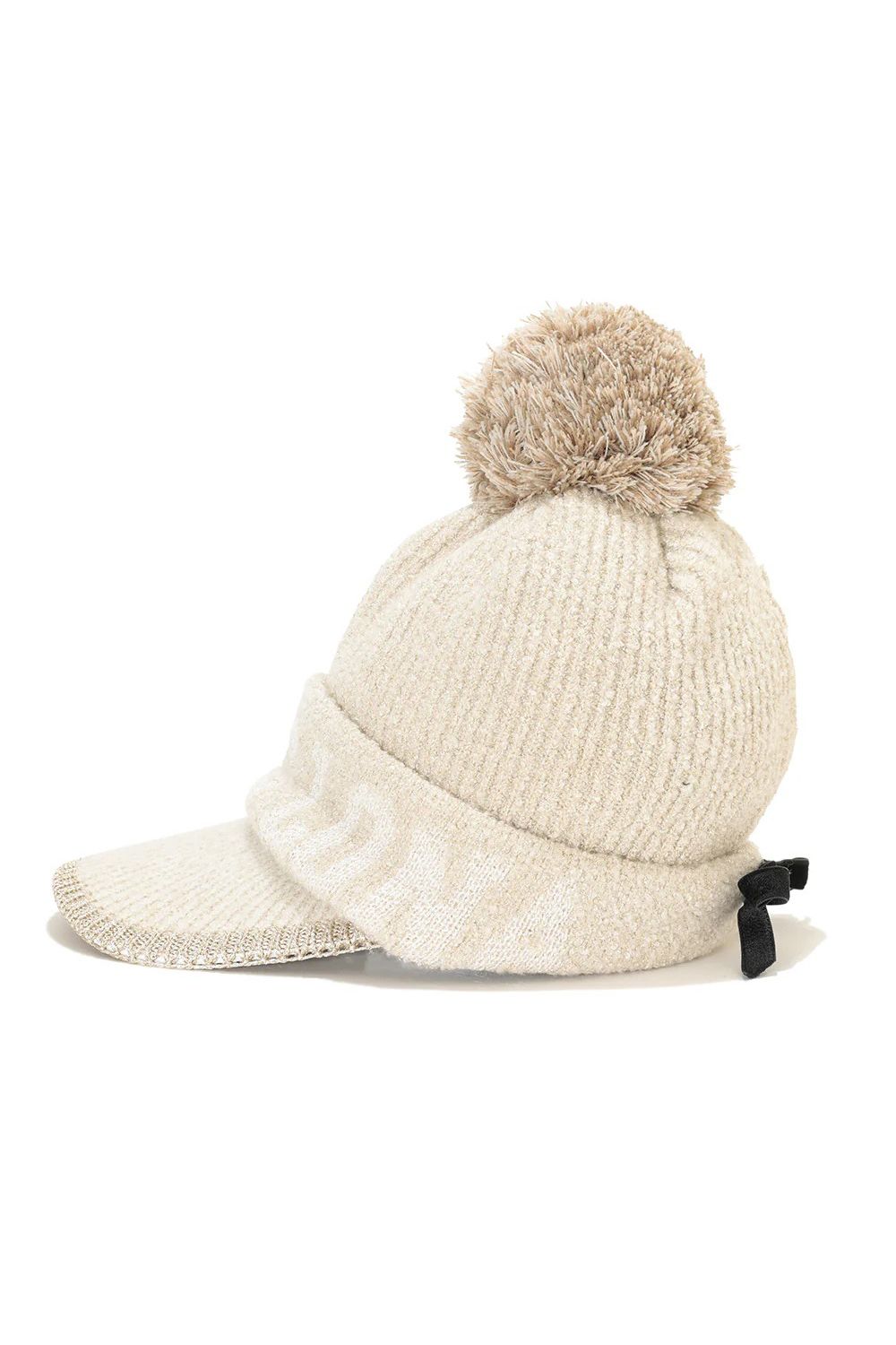 【レディース】 SCOPE POM VISOR BEANIE / ラメ糸 ブランドロゴジャカード 梵天付きニットキャップ (ベージュ)