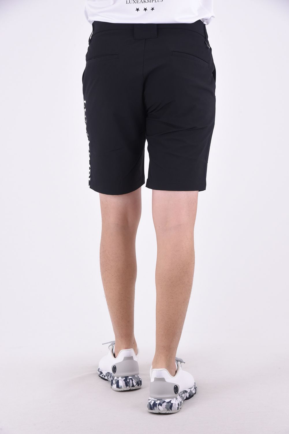SUPER STRETCH LOGO SHORT PANTS /  スーパーストレッチ ロゴ ショートパンツ (ブラック/ホワイト)