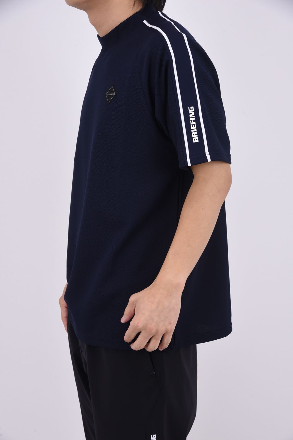 【26SS】 MEN'S LINE HIGHNECK RF / カノコ生地 ラインロゴテープ リラックスフィット モックネックTシャツ (ネイビー)