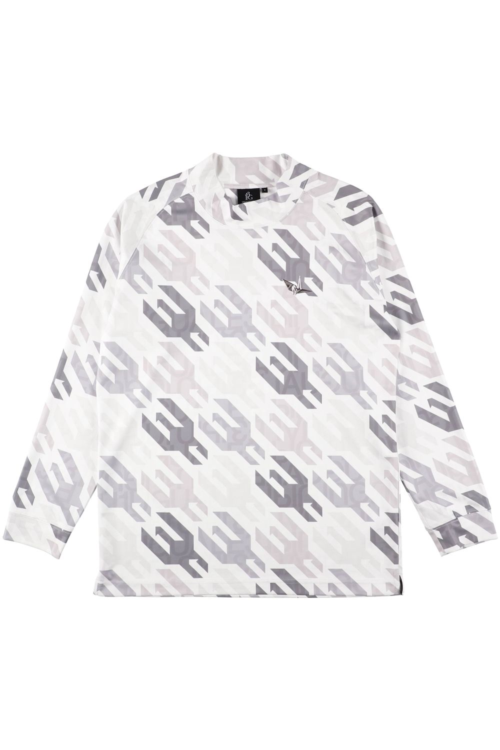 MOCK HOUNDSTOOTH / 千鳥格子柄 ロングスリーブ モックネックTシャツ (ホワイト)