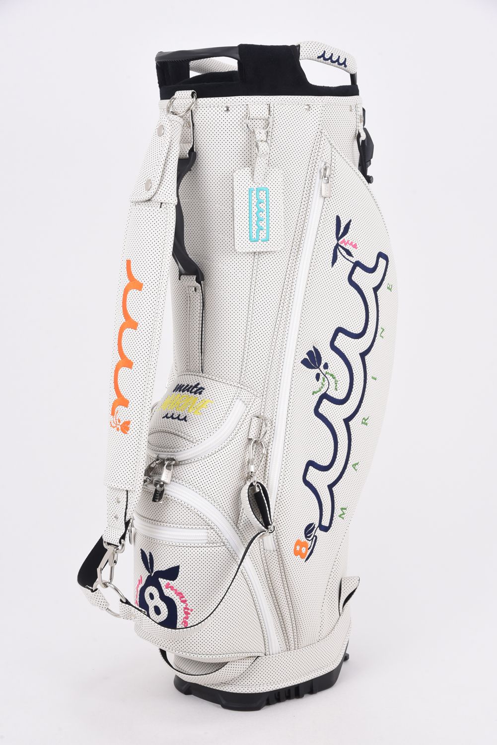 【26SS】【銀行振込・代金引換不可】【返品・交換不可】 CADDY BAG & HEAD COVER / パンチングエシカルレザー フローラルモチーフ刺繍 スタンドタイプ キャディバッグ&ヘッドカバーセット (ホワイト)