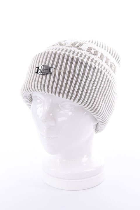 【26AW】 NOVUS RIB BEANIE / ブラックレターフォントロゴ 配色リブニットキャップ (ホワイト)