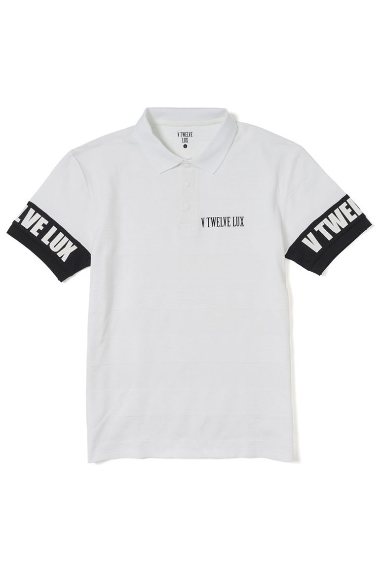 V12 V Twelve Lux Lx Logo Sleeve Polo ボーダー ブランドロゴ ポロシャツ ホワイト Gossip Golf