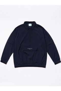 【26AW】 Huli Half-Zip Jacket / ハーフジップ カンガルーポケット 2WAYパッカブルジャケット (ブラック) (8月入荷予定）
