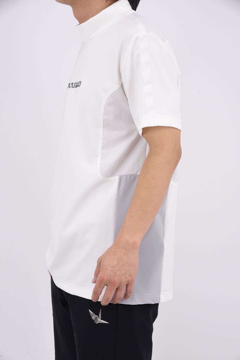 【26SS】 SWITCHING MOCK NECK / 異素材切り替え ドットエア モックネックTシャツ (ホワイト)