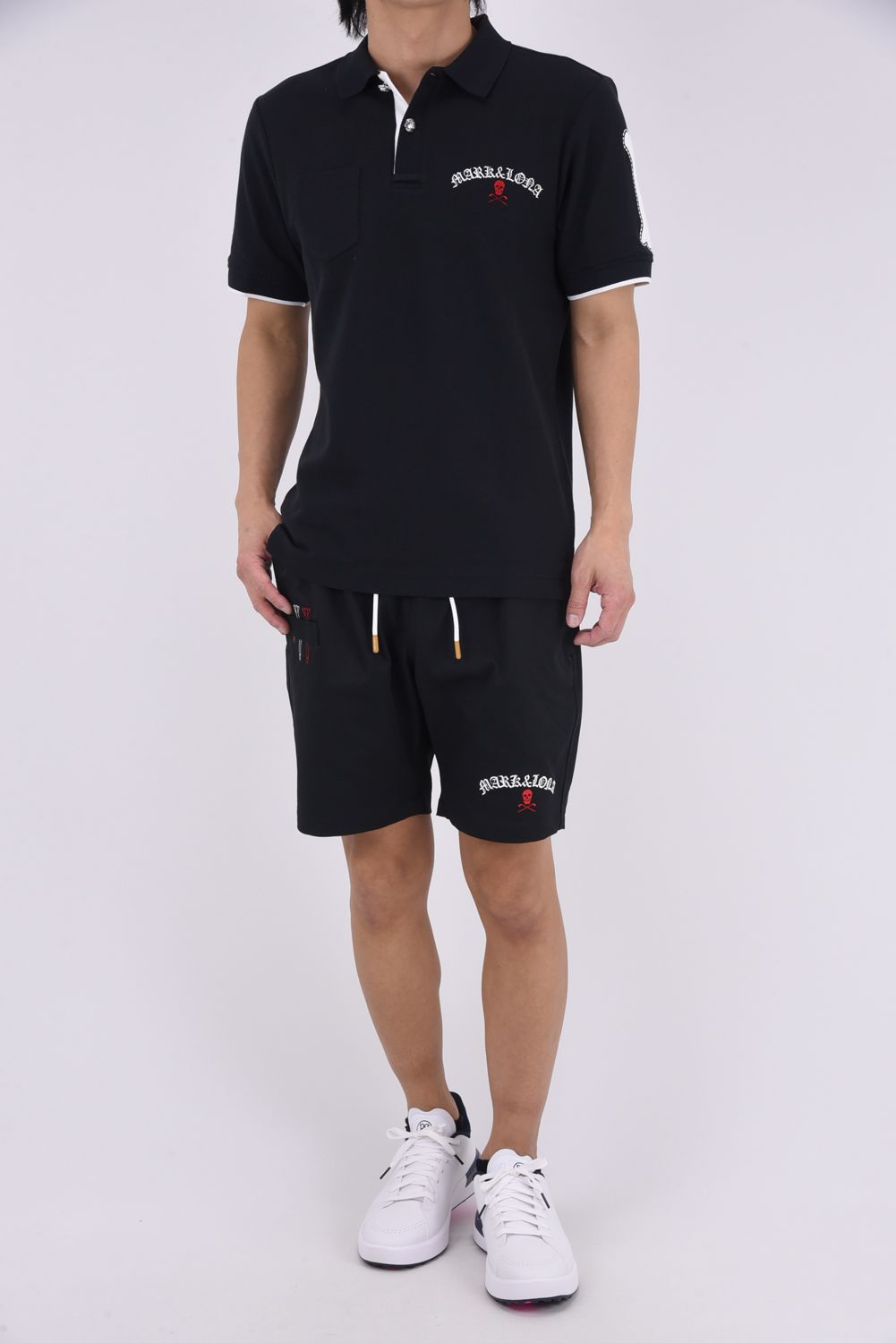 【26SS】 BONES PIQUE POLO / カノコ素材 ジャパンメイド BONEプリント ポロシャツ (ブラック)