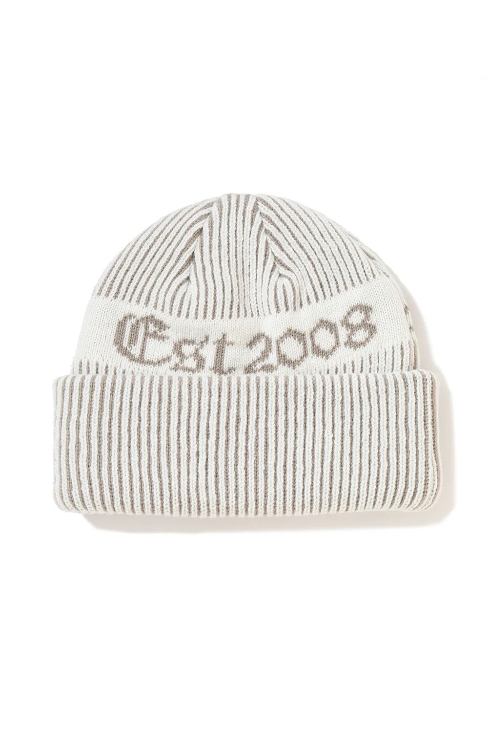 【26AW】 NOVUS RIB BEANIE / ブラックレターフォントロゴ 配色リブニットキャップ (ホワイト)