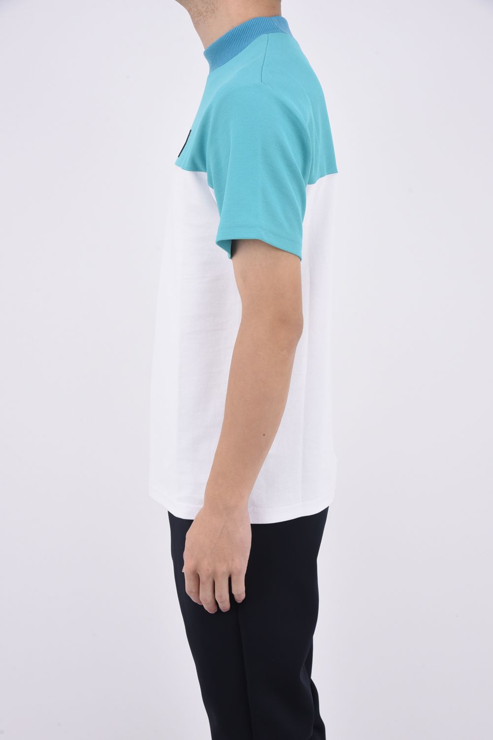 2TONE MOCK / カノコ素材 バイカラー モックネックTシャツ (ターコイズ)