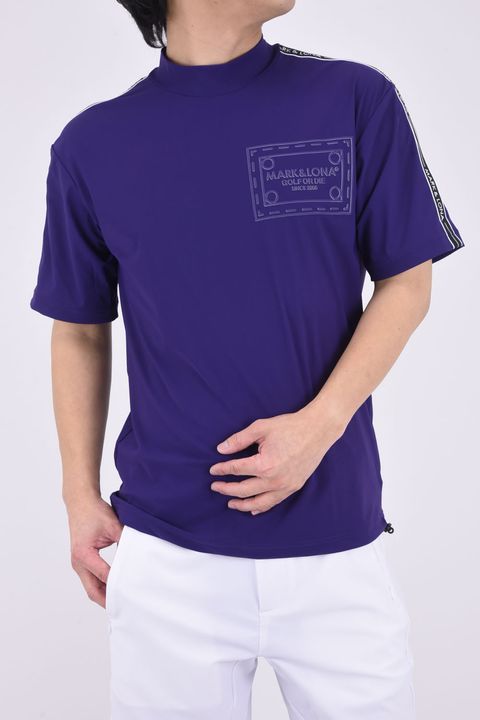 HERALD®️-FIT TEE / グログラン風テープ オーバーサイズ モックネック Tシャツ (ネイビー)