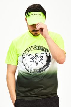 GRADATION CROSS LOGO MOCK / グラデーション 昇華プリント ストレッチ モックネック Tシャツ (イエロー)